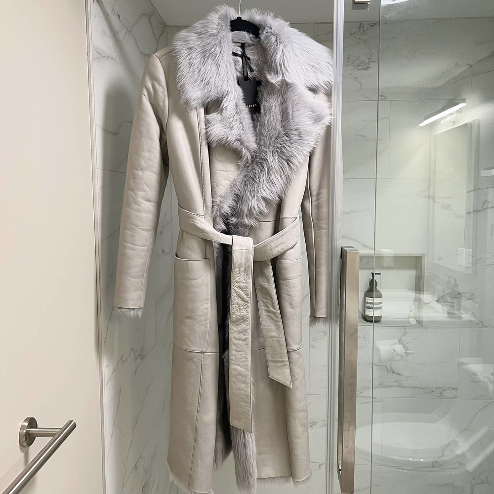 REISS Lonine Shearling Coat in Grey - Picture 6 of 14